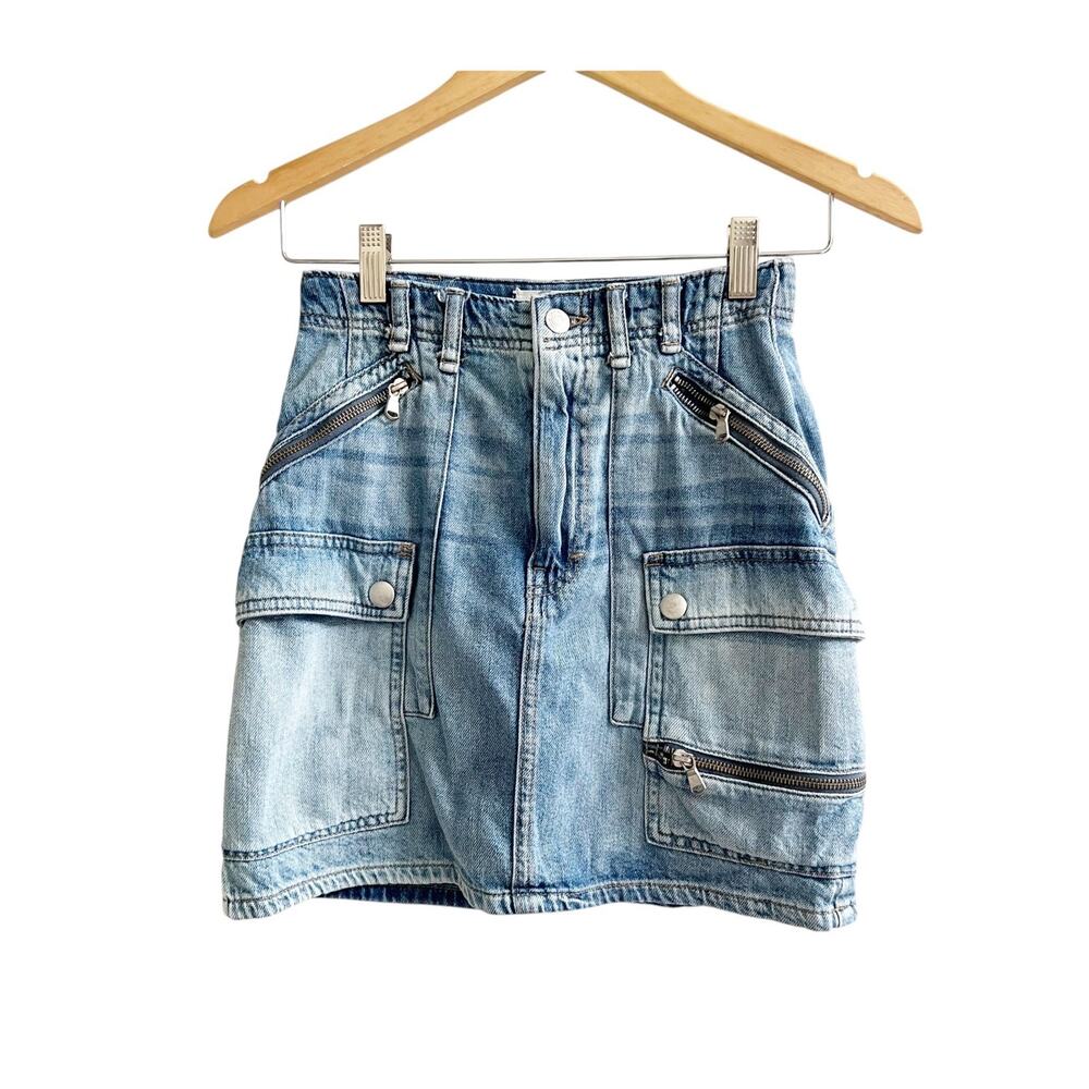 Free People We The Free Mini Skirt Women's 24 Blue Denim Light Wash Cargo Pocket